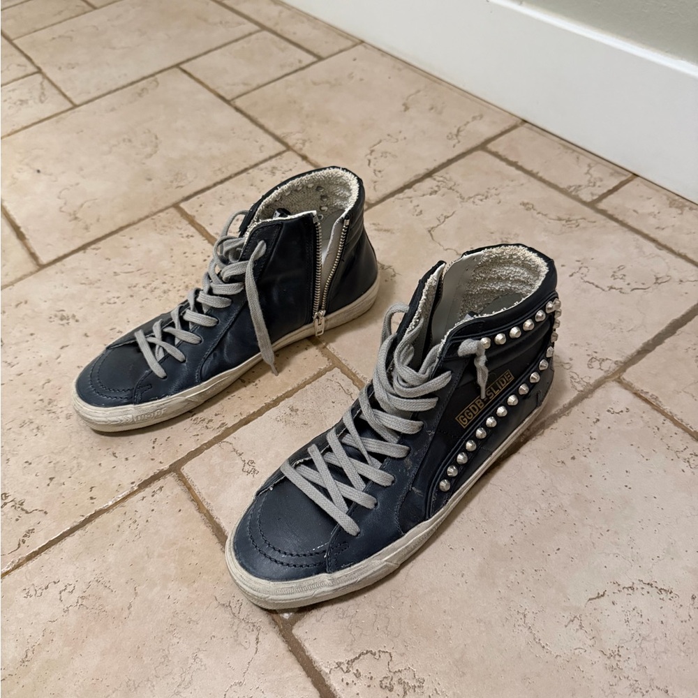 Golden Goose Slide Sneaker Black Leather Studs - Picture 2 of 6